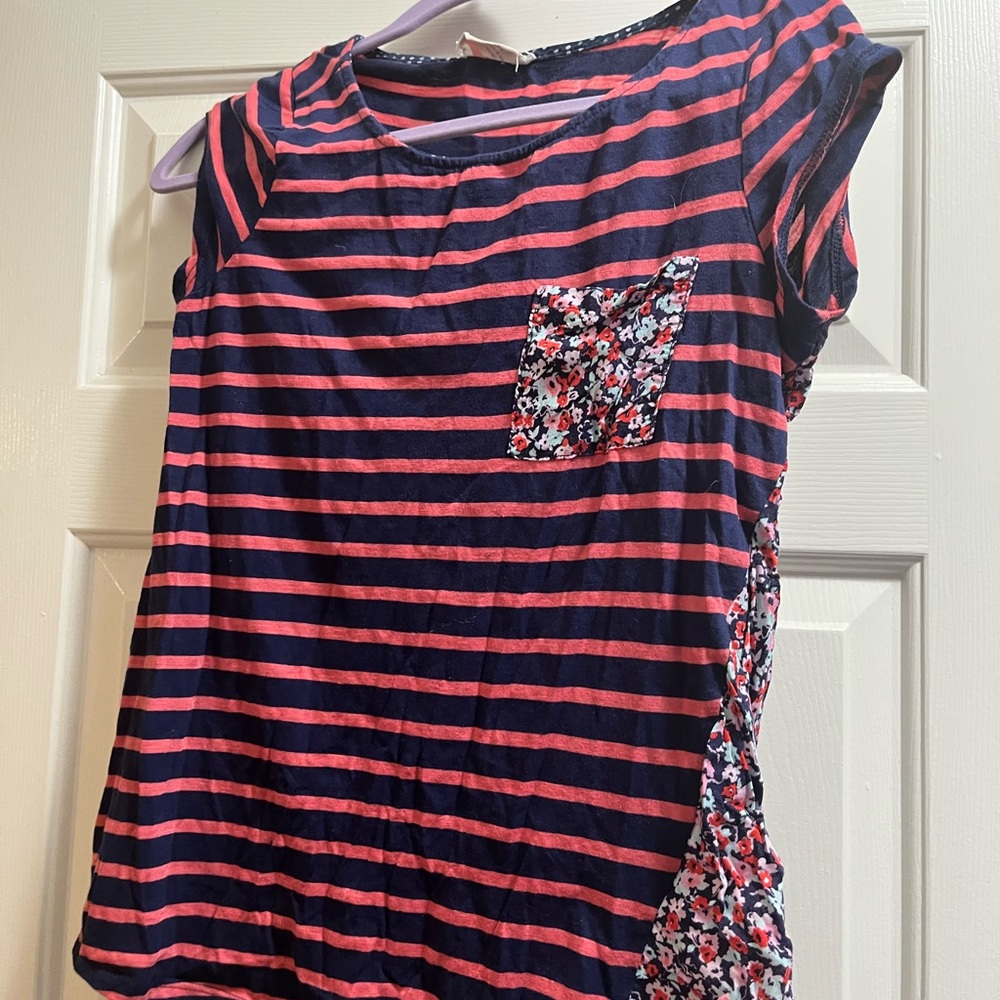 Striped Kids Shirt with Floral Pocket